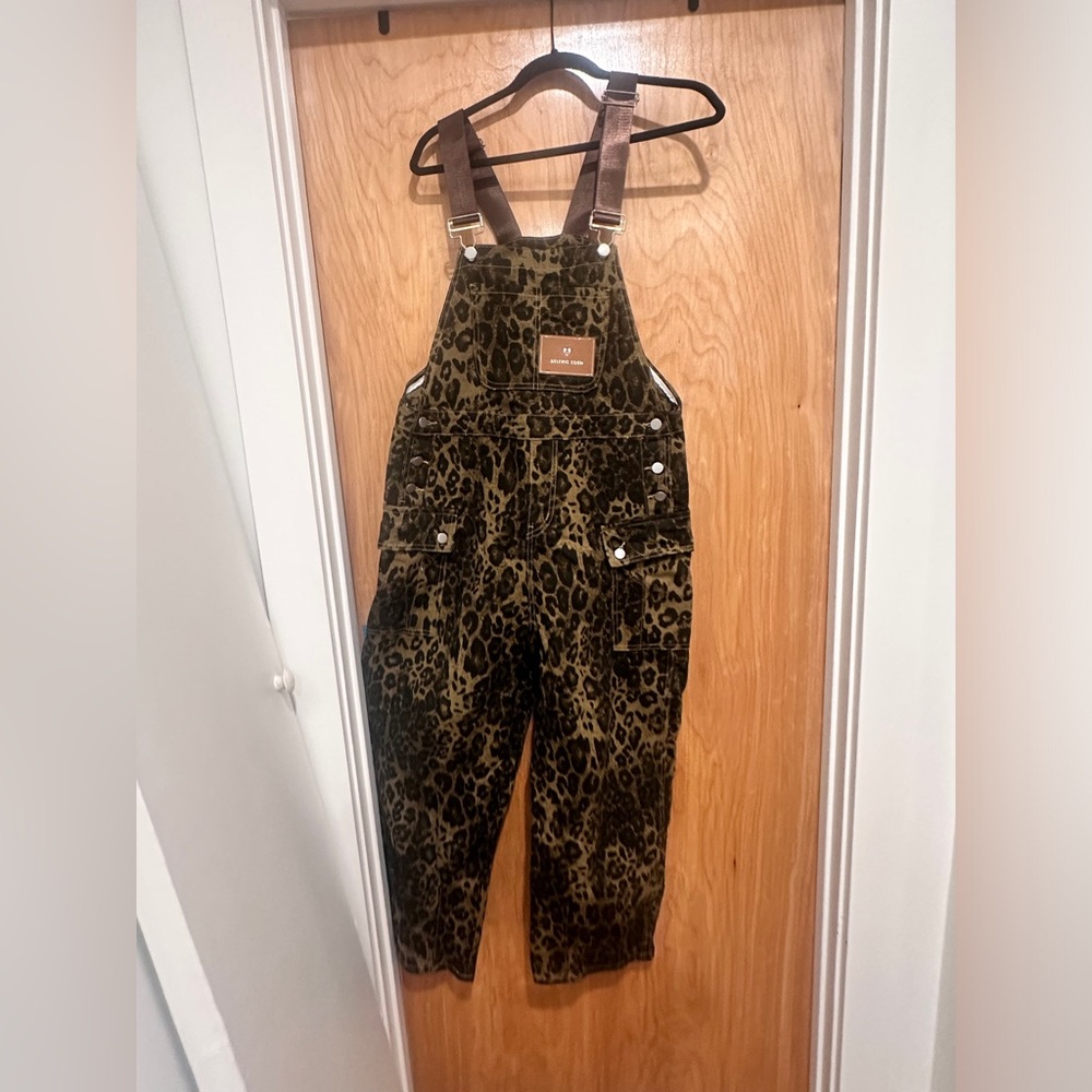 Cheetah print overalls. Oversized